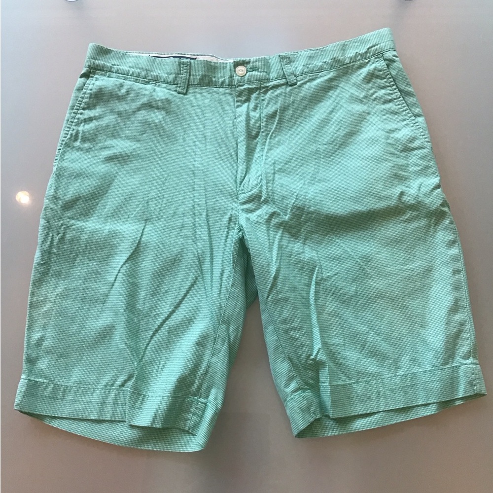 VTG Polo Ralph Lauren Green Micro Check Plaid Cotton Shorts 36 10"‎ inseam Golf